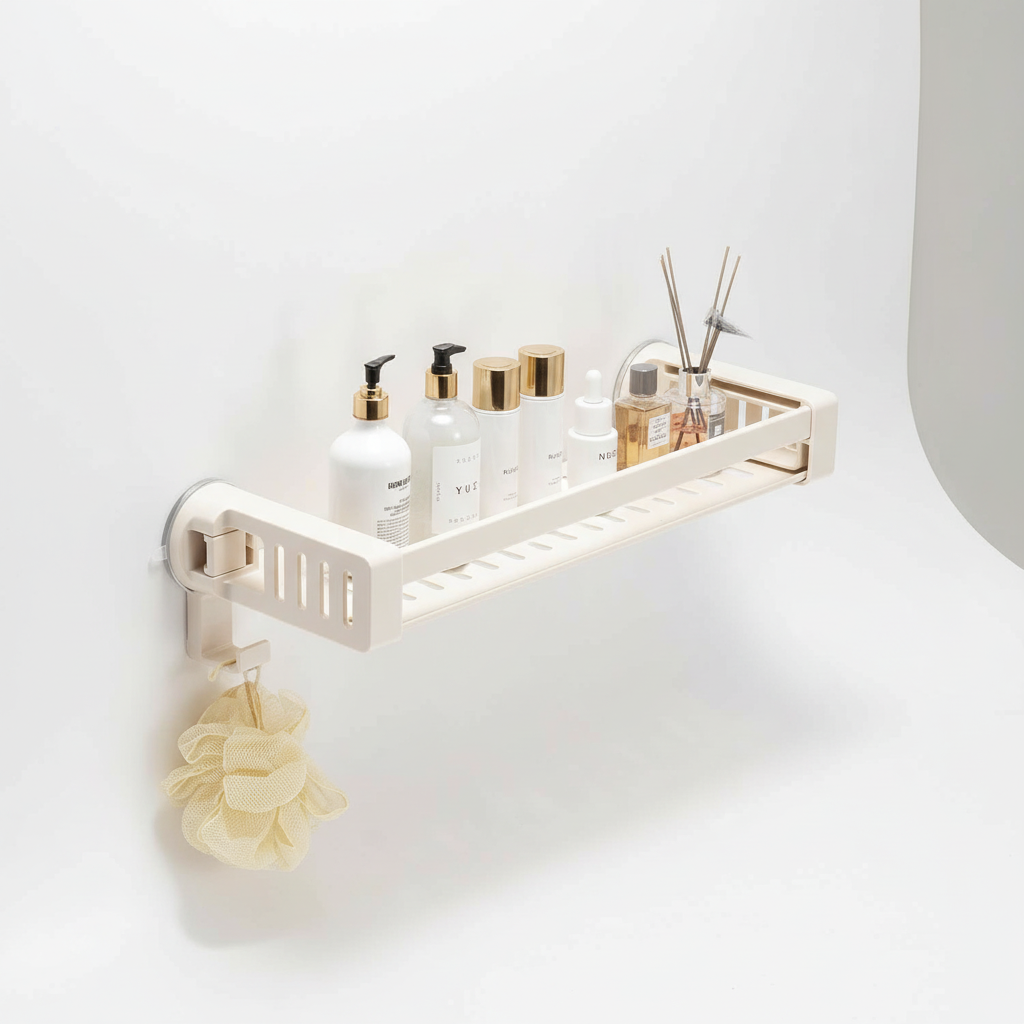 Modern wall-mounted shower caddy, rust-proof aluminum no-drill shelf for bathroom essentials