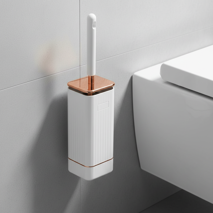 Wall-mounted toilet brush with fast-drying holder, white, for hygienic bathroom cleaning and space saving