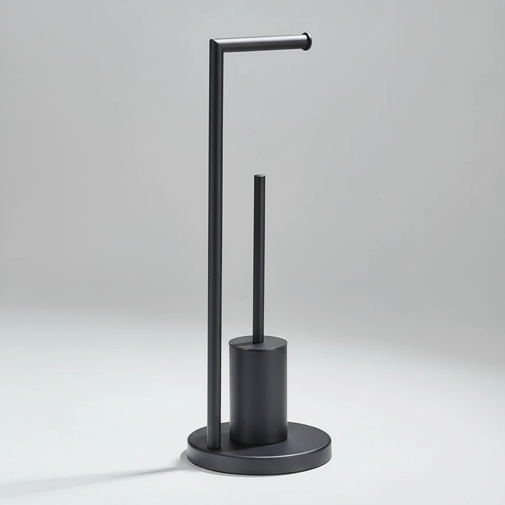NeatRoller wall-mounted toilet paper holder and toilet brush combo, a sleek bathroom accessory.