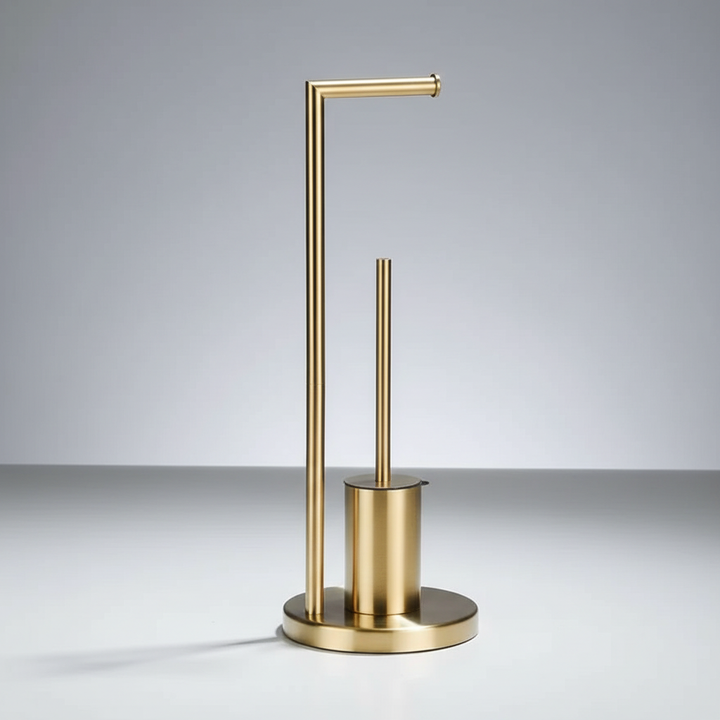 Stylish NeatRoller toilet paper holder with integrated brush, enhancing bathroom decor and functionality.