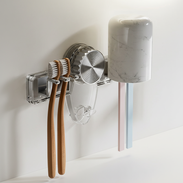 Modern wall decor: minimalist toothbrush holder made from durable PET, ideal for small bathrooms.
