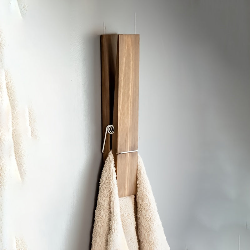 Space-saving wooden towel clip, functional and decorative for home organization needs