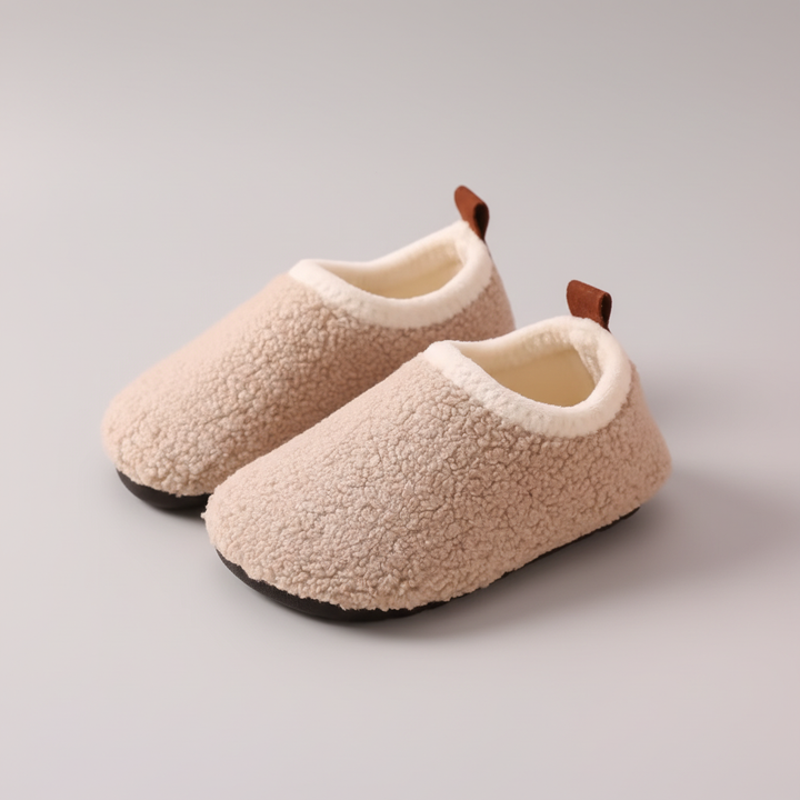 Durable non-slip fleece house shoes for active toddlers, perfect for cold weather