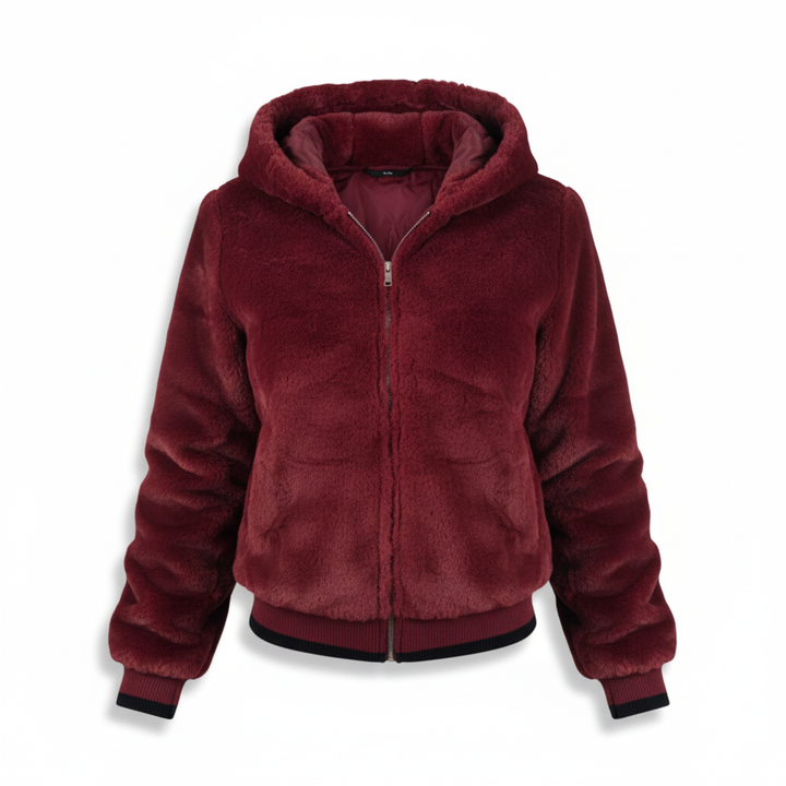 Women's Christina plush gilet with hood, luxurious faux fur vest, ideal for winter warmth.