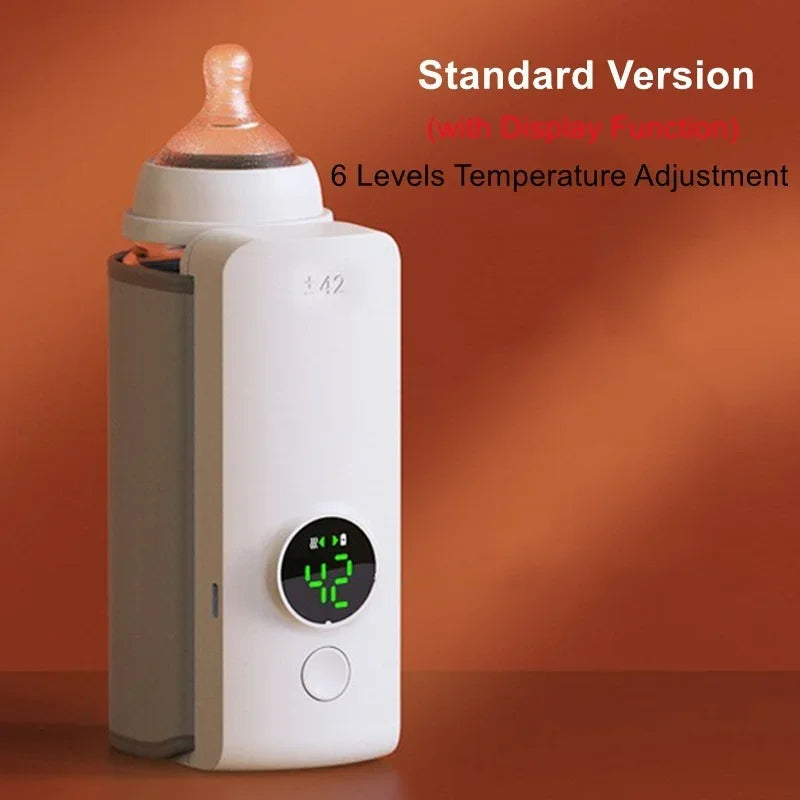 Compact WarmEase cordless baby bottle warmer in a travel bag, essential for easy feeding during trips.
