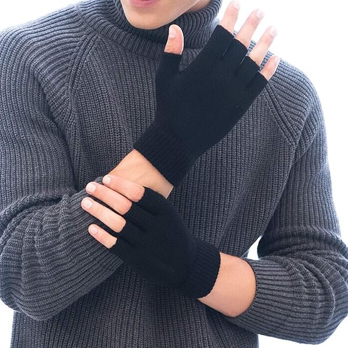 Comfortable knitted fingerless gloves by WarmFlex, great for seasonal wear and touchscreen compatibility
