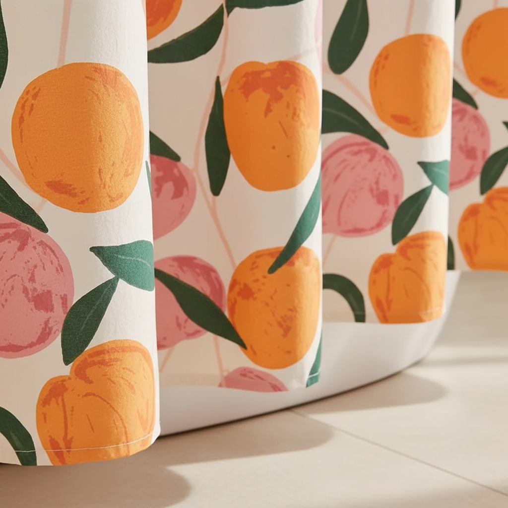 Unisex water-repellent polyester shower curtain with vibrant peach pattern