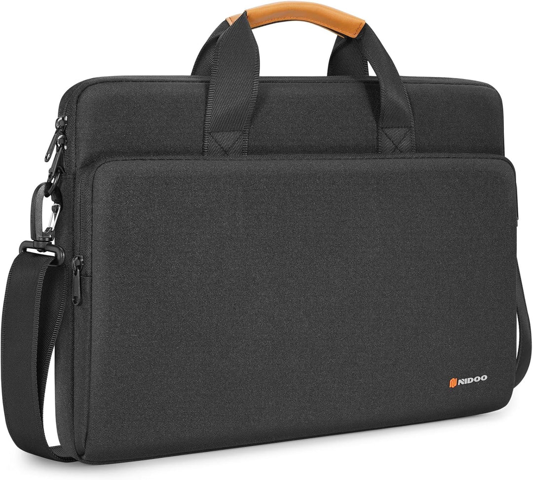 Travel-friendly water-resistant laptop shoulder bag, 360° protective design.