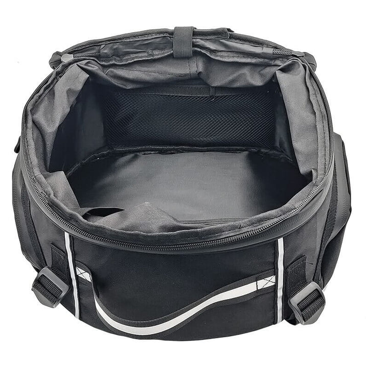 Durable motorcycle travel bag, dust resistant, with sturdy zippers and carrying handles