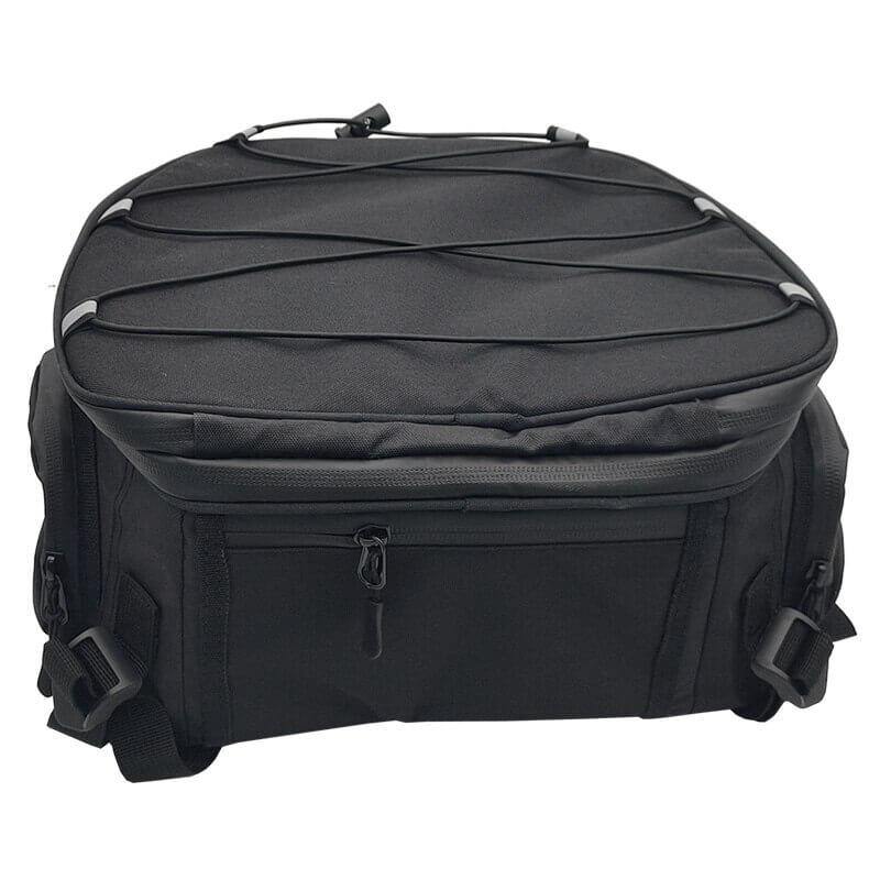 Foldable motorcycle gear bag, waterproof, shown open displaying spacious interior storage