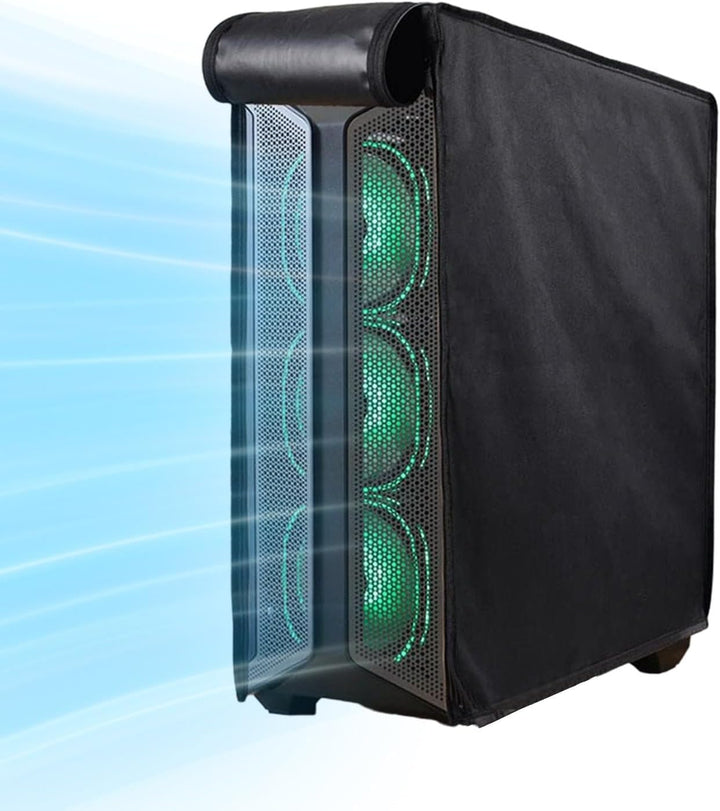 Unisex PC tower dust cover in black, featuring zippers for easy access, offered in a 2-for-1 deal.