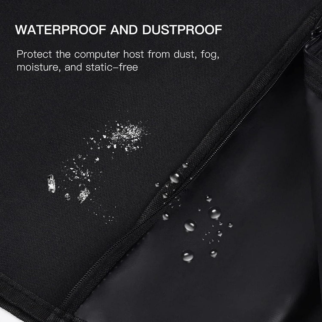 Unisex waterproof computer CPU dust cover in black, designed for a snug fit on a desktop tower.