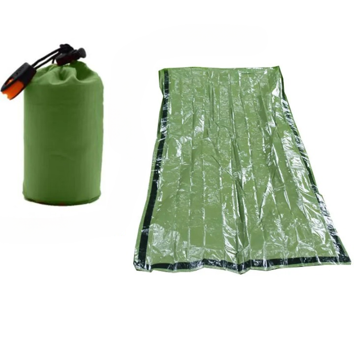 Outdoor essential: Waterproof emergency bivy bag for survival, camping, hiking, and cold weather protection.