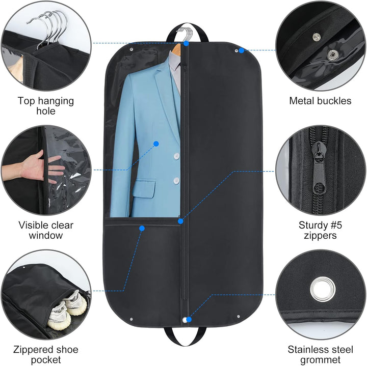 Men's & women's waterproof suit covers (2-pack) for travel, preventing wrinkles & dust for dresses & suits.