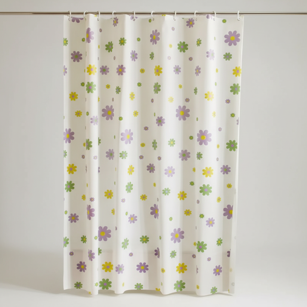 Waterproof bathroom shower curtain, polyester fabric, mold resistant, durable