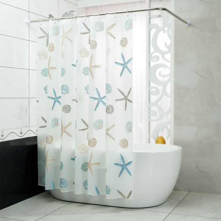 Waterproof polyester shower curtain with a vibrant floral pattern, mold-resistant for bathroom decor.