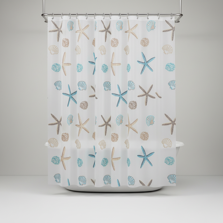 ShoreGuard waterproof polyester shower curtain, geometric design, perfect home goods for modern bathrooms.