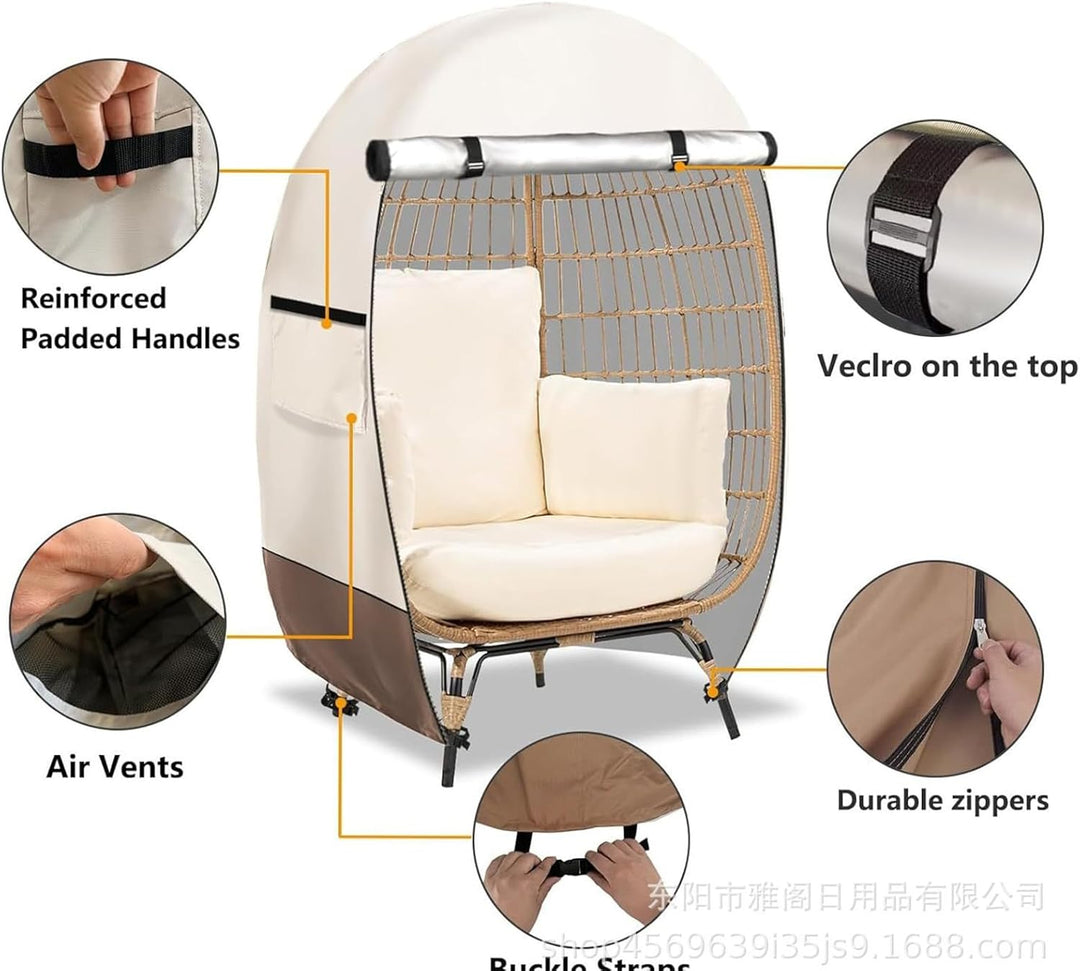 Weatherproof egg chair cover with double zipper, designed for outdoor furniture protection