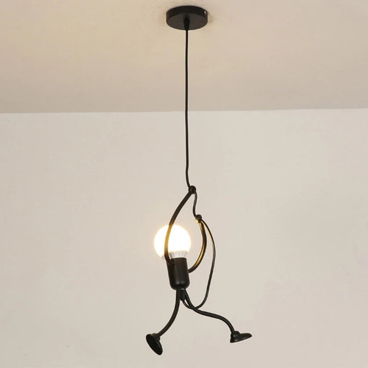 Whimsical doll pendant lamp with playful design, perfect for a cheerful kids' room or unique home decor.