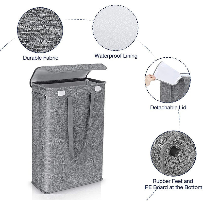 Stackable 45L plastic laundry basket with secure lid, great for dirty clothes in bedroom or utility room