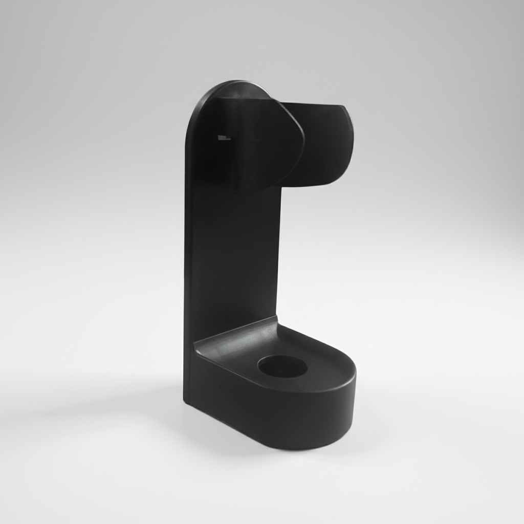 Drill-free adhesive toothbrush organizer, white, securely attached to a tiled bathroom wall, home organization solution.