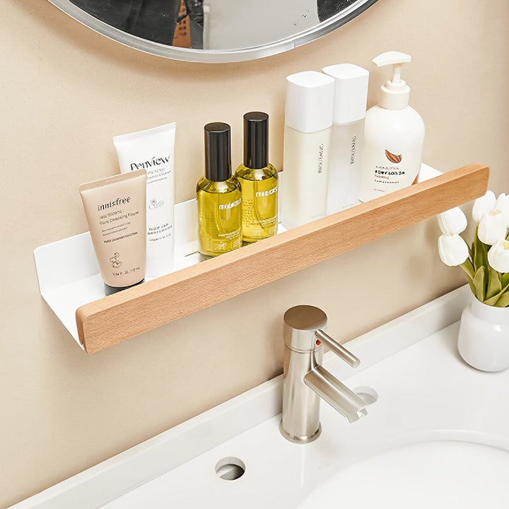 Bohrfreies Wandregal Aus Kunststoff from Shelfify, shown with kitchen items for easy access.