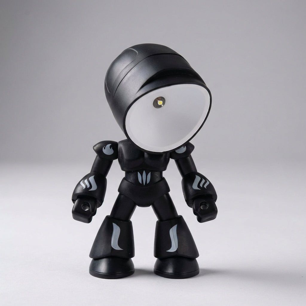 Compact Luminobot robot LED lamp, ideal for kids' desks or bedside tables, providing soft night light.