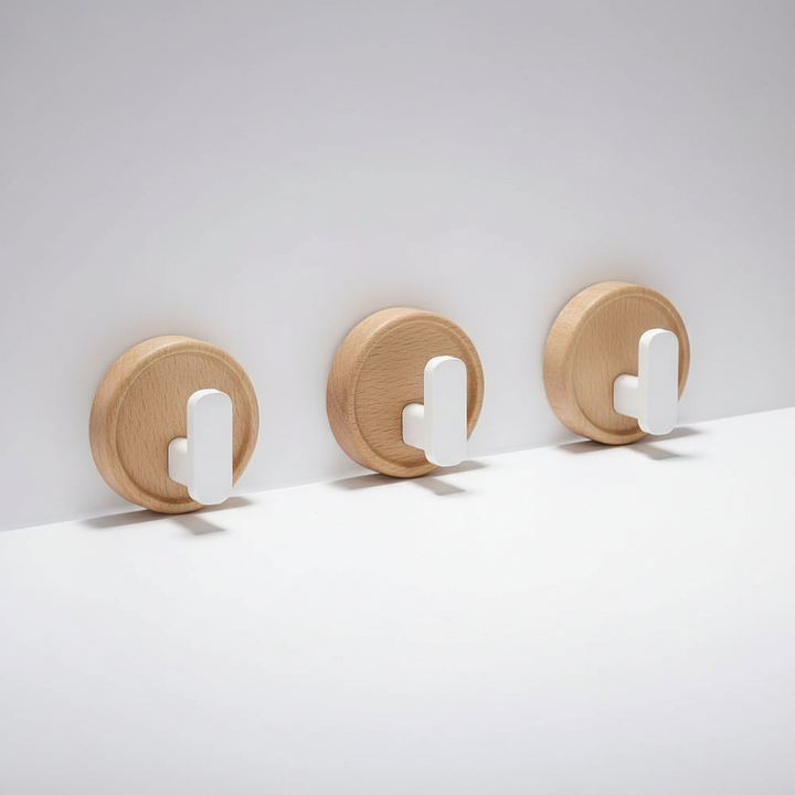 Wall-mounted self-adhesive hooks, ideal for maximizing space in any kitchen, bathroom or entryway