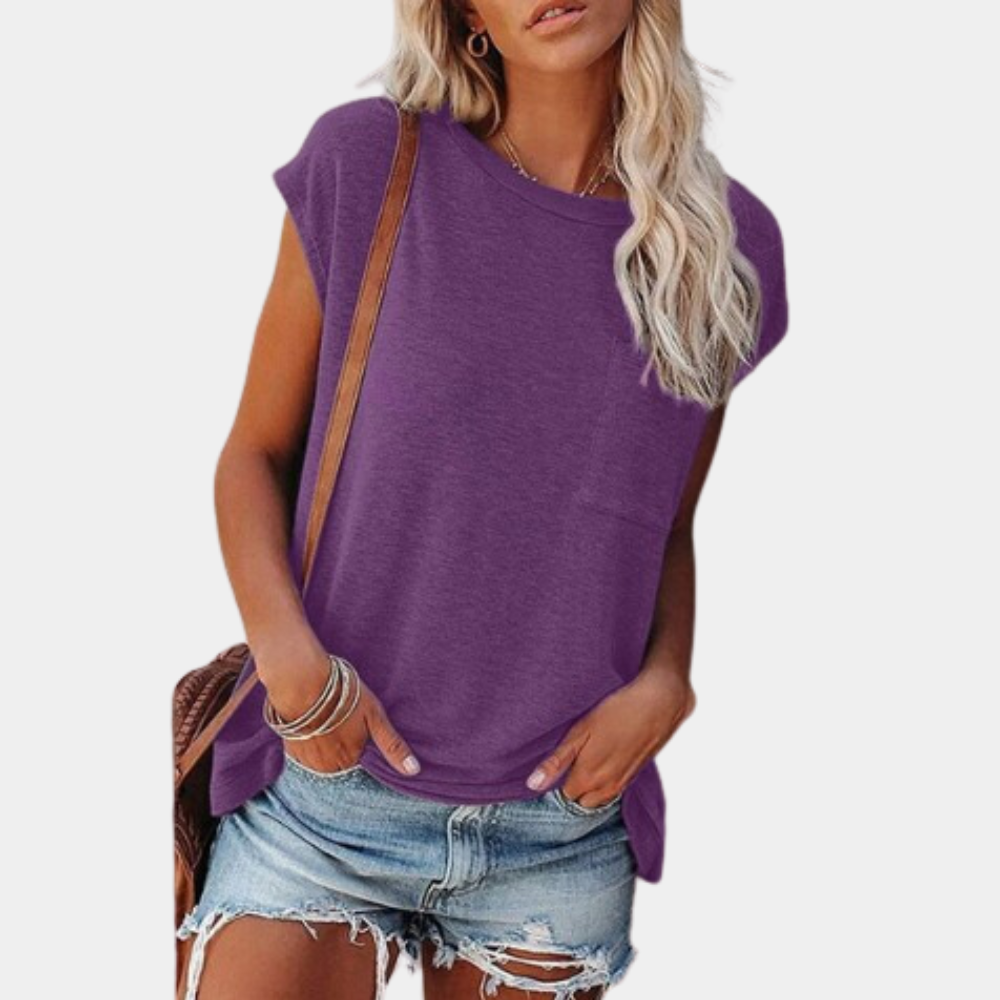 Close-up of soft fabric women's summer t-shirt, perfect for casual breathable everyday comfort