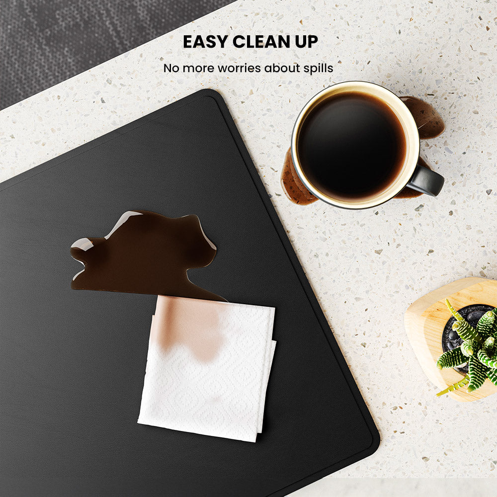 Charge phone & organize desk with this reversible wireless charging mat. Vegan leather & felt for tech gadgets.