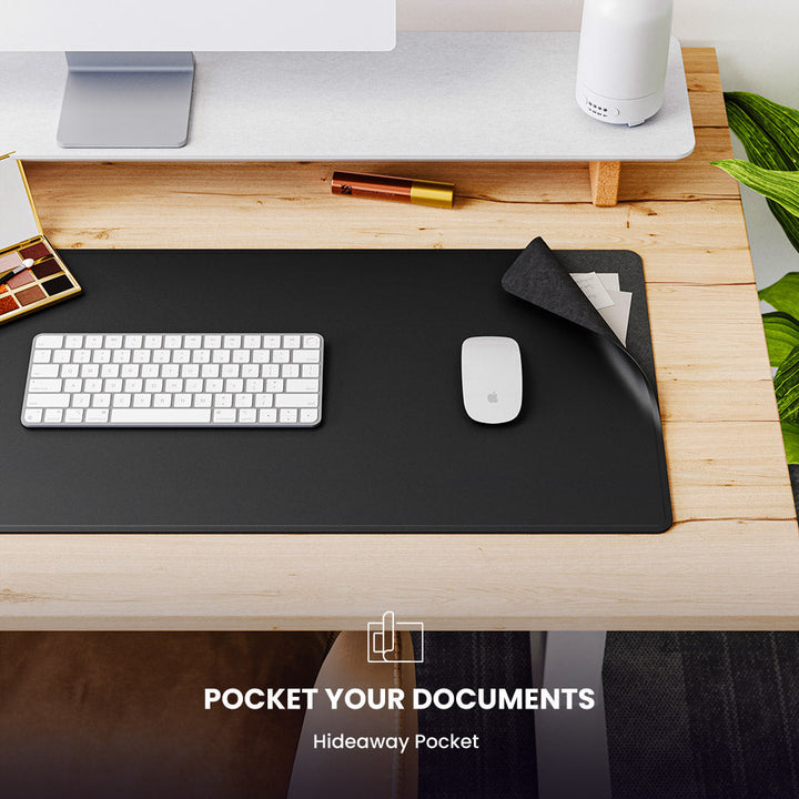 Modern workspace solution: Wireless charging desk mat. Reversible vegan leather & felt keeps tech powered & tidy.