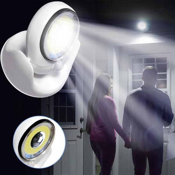 Wireless LED motion sensor light for outdoor & indoor security. Battery operated, energy saving, bright.