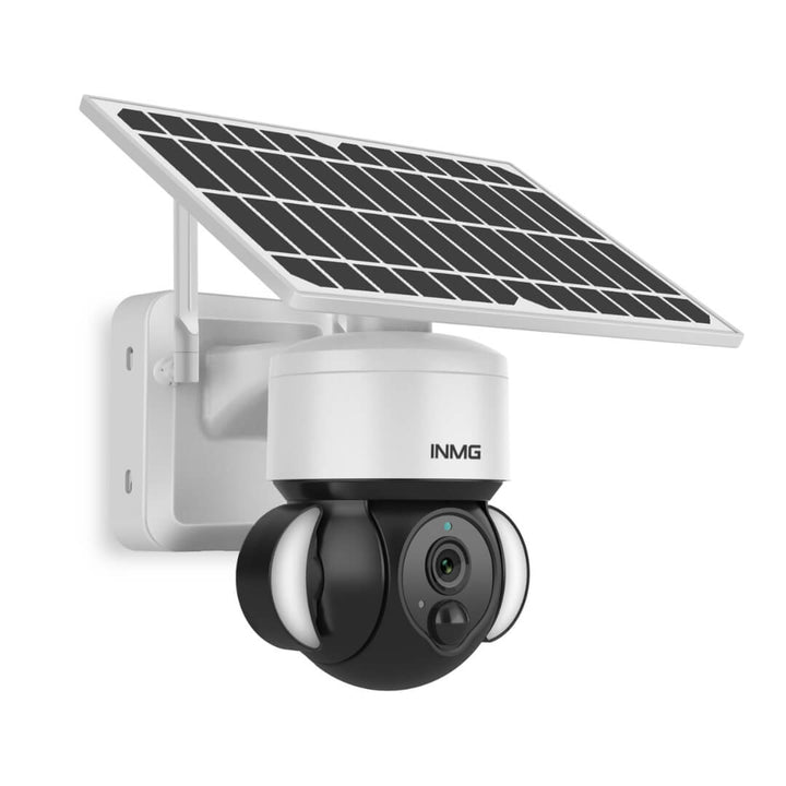 WiFi wireless outdoor surveillance camera with solar panel & rotating dome for smart home security.