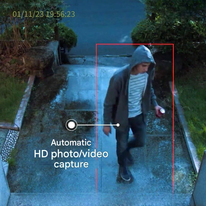 Easy-install wireless solar security camera with rotating dome, ideal for outdoor home surveillance.