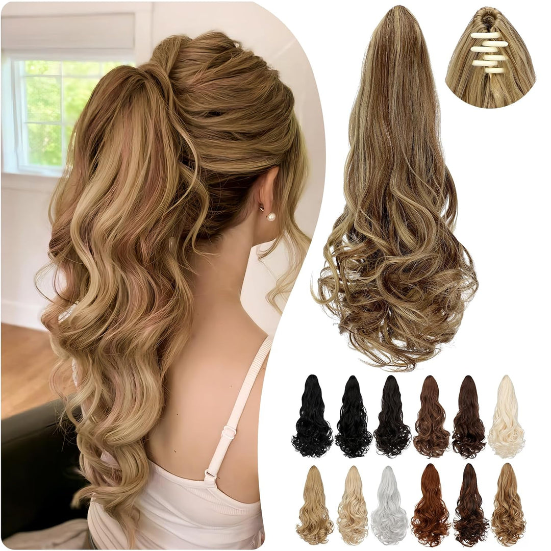 Women's 21.7-inch synthetic clip-in ponytail hair extension for instant volume & long hair style.