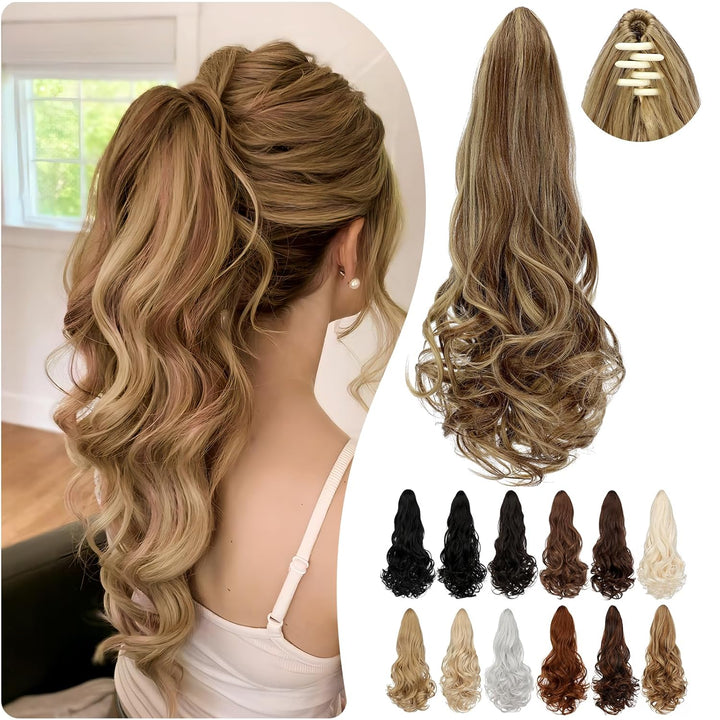 Women's 21.7-inch synthetic clip-in ponytail hair extension for instant volume & long hair style.