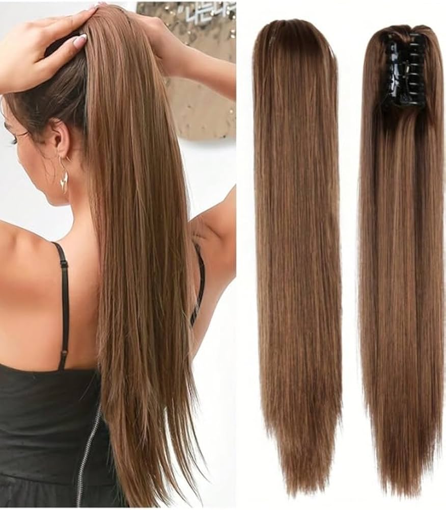 Easy clip-in 21.7-inch synthetic ponytail extension for women, creating instant volume & a longer style.