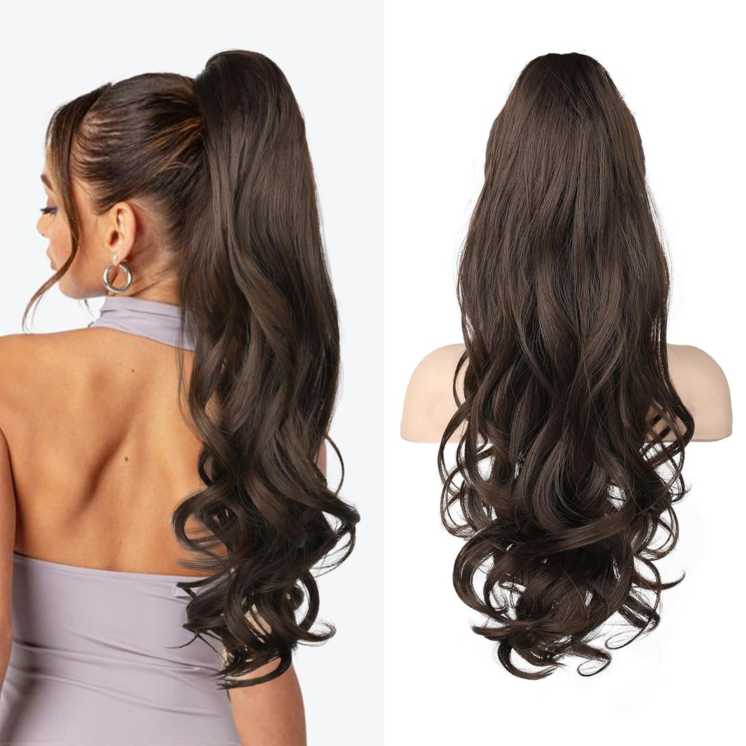 Women's 21.7-inch clip-in ponytail extension. Synthetic for instant volume, long & beautiful hair transformation.
