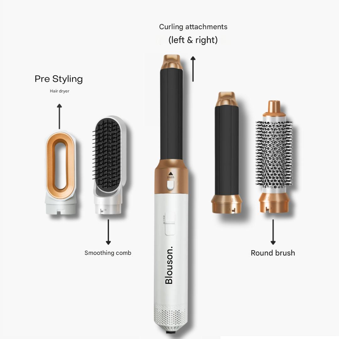 Women's healthy hair solution: 5-in-1 air styler & volumizer delivers salon-quality drying, curling & smoothing.