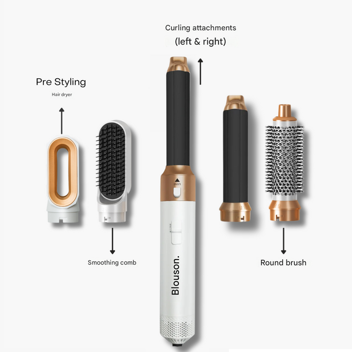Women's healthy hair solution: 5-in-1 air styler & volumizer delivers salon-quality drying, curling & smoothing.