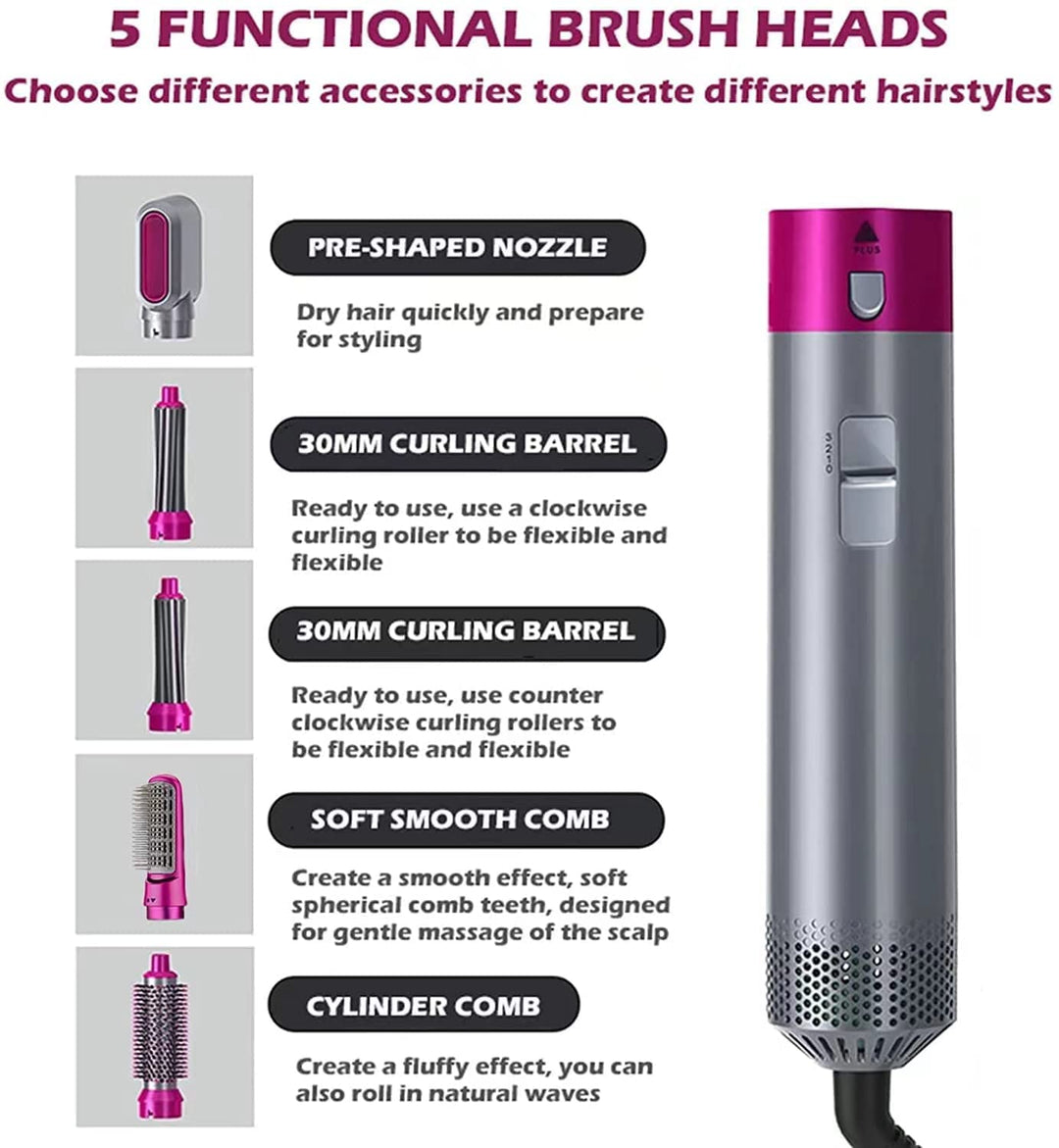 Women's beauty tool: Aurevia 5-in-1 hot air brush. Dry, style, curl, straighten, and volumize effortlessly.