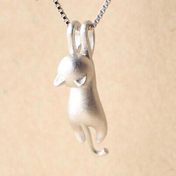 Sterling silver playful cat necklace, an adorable kitty pendant, perfect animal jewelry gift for cat lovers.