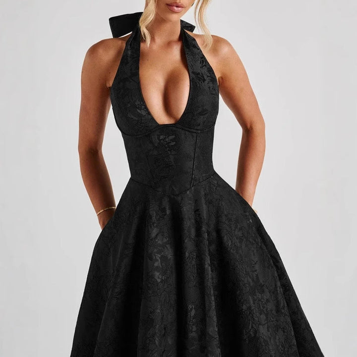 Chic women's A-Line V-neck dress, an elegant choice for cocktail parties, weddings, or formal events.