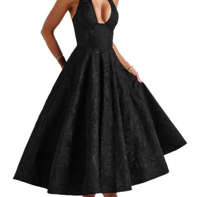 Flattering A-Line cocktail dress for women, featuring a sophisticated deep V-neck, great for special occasions.