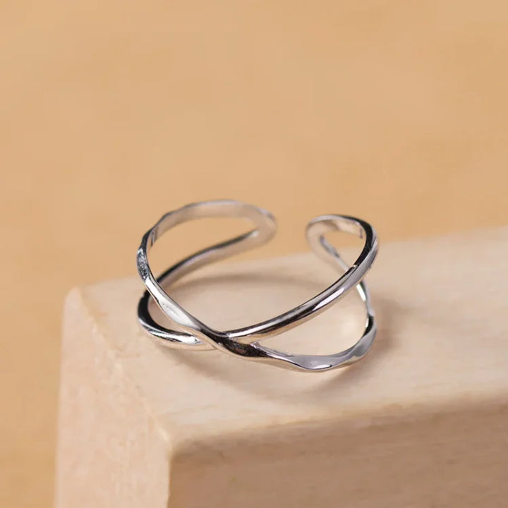 High-quality sterling silver double line ring for women, featuring an adjustable and minimalist design.