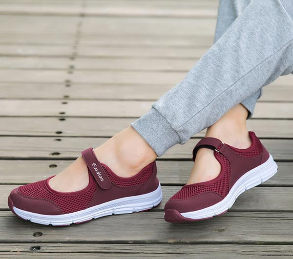 Textured breathable mesh on AirFlow women's slip-on shoes, offering lightweight everyday comfort and style.