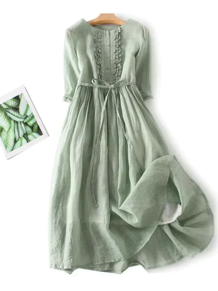 Women's airy loose fit summer dress with short sleeves & round neck, perfect for casual comfort and everyday wear.