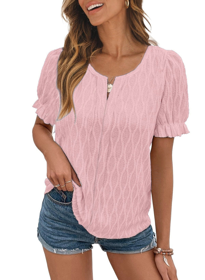 Stylish hemline of the women's puff sleeve blouse, showcasing airy fit & quality for spring fashion.