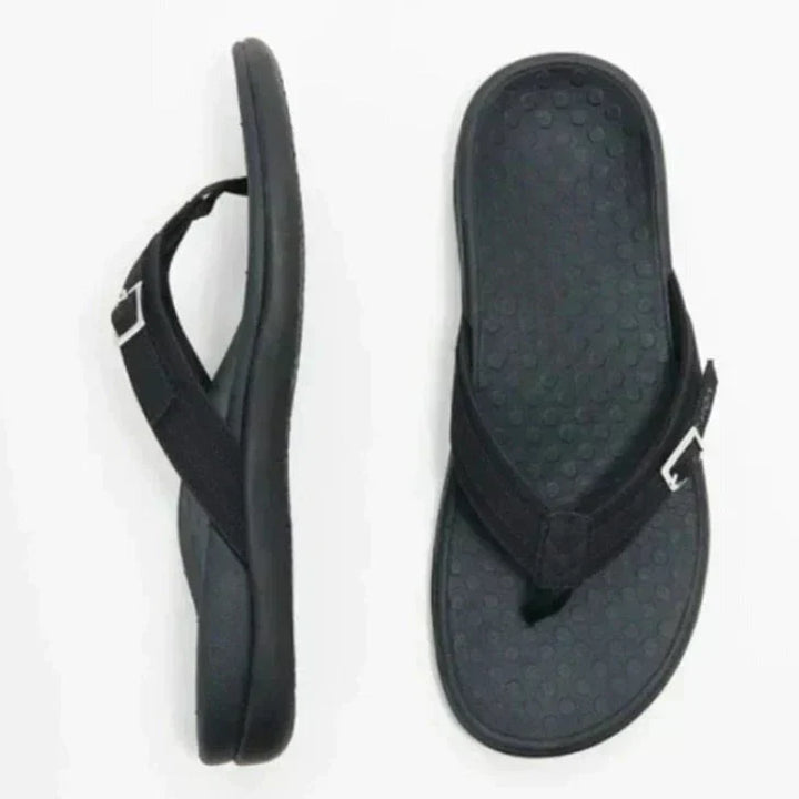 Anti-slip sole detail of women's orthopedic sandals, ensuring stability & arch support for walking.