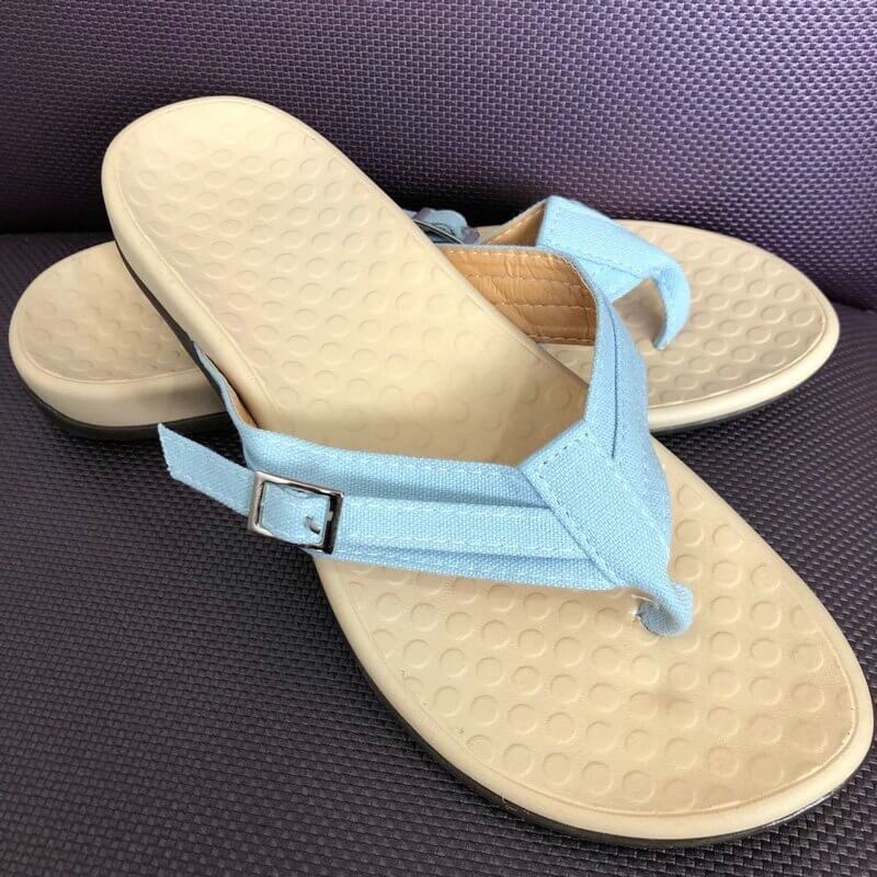 Women's pain relief sandals with orthopedic arch support, ideal for tired feet and daily wear.